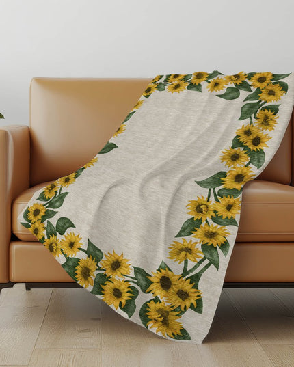 50" X 70" Yellow Green And Beige Floral Polyester Woven Plush Throw Blanket