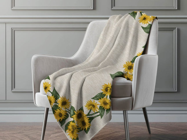 50" X 70" Yellow Green And Beige Floral Polyester Woven Plush Throw Blanket