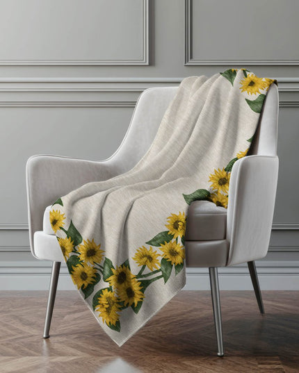 50" X 70" Yellow Green And Beige Floral Polyester Woven Plush Throw Blanket