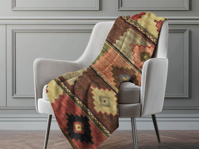 50" X 70" Rust Green And Beige Geometric Polyester Woven Plush Throw Blanket