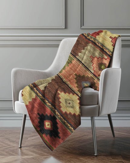 50" X 70" Rust Green And Beige Geometric Polyester Woven Plush Throw Blanket
