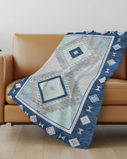 50" X 70" Blue And Ivory Geometric Polyester Woven Plush Throw Blanket