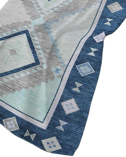 50" X 70" Blue And Ivory Geometric Polyester Woven Plush Throw Blanket