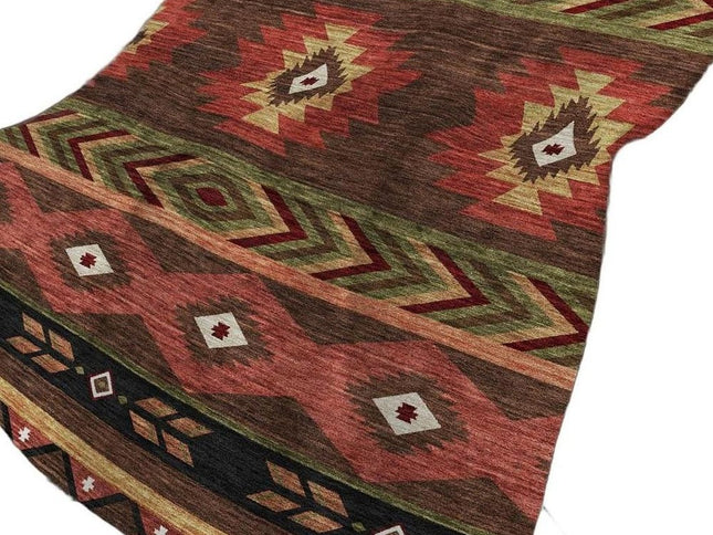 50" X 70" Brown Rust And Beige Geometric Polyester Woven Plush Throw Blanket