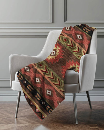 50" X 70" Brown Rust And Beige Geometric Polyester Woven Plush Throw Blanket