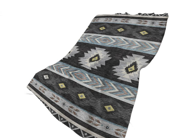 50" X 70" Midnight Silver And Blue Geometric Polyester Woven Plush Throw Blanket
