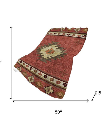 50" X 70" Rust Chocolate And Beige Geometric Polyester Woven Plush Throw Blanket