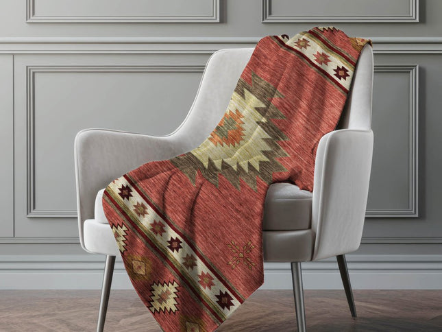 50" X 70" Rust Chocolate And Beige Geometric Polyester Woven Plush Throw Blanket