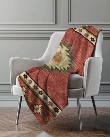 50" X 70" Rust Chocolate And Beige Geometric Polyester Woven Plush Throw Blanket