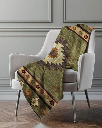 50" X 70" Green Rust And Gold Geometric Polyester Woven Plush Throw Blanket