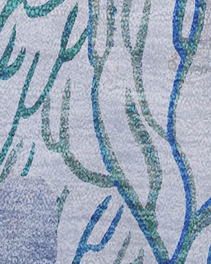 50" X 70" Aqua Ivory And Gray Floral Polyester Woven Plush Throw Blanket