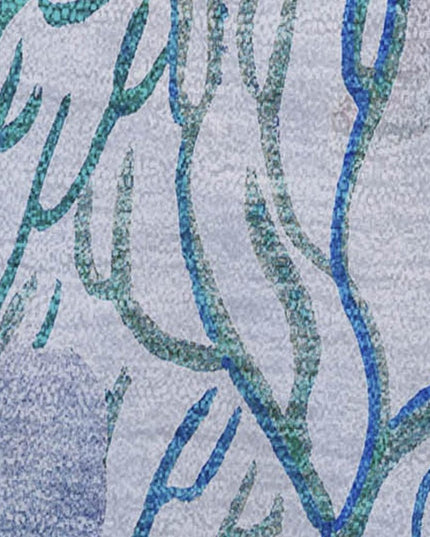 50" X 70" Aqua Ivory And Gray Floral Polyester Woven Plush Throw Blanket