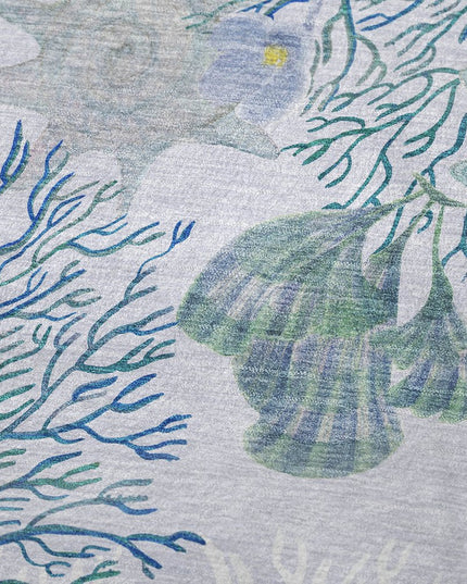 50" X 70" Aqua Ivory And Gray Floral Polyester Woven Plush Throw Blanket