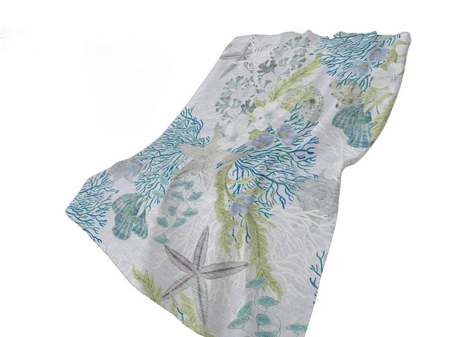 50" X 70" Aqua Ivory And Gray Floral Polyester Woven Plush Throw Blanket