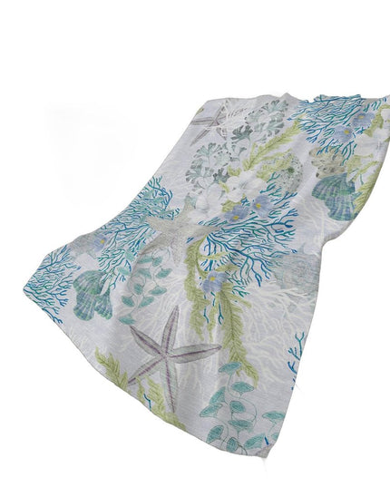 50" X 70" Aqua Ivory And Gray Floral Polyester Woven Plush Throw Blanket