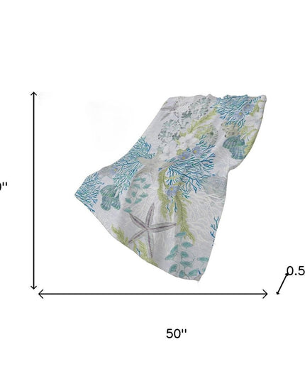 50" X 70" Aqua Ivory And Gray Floral Polyester Woven Plush Throw Blanket