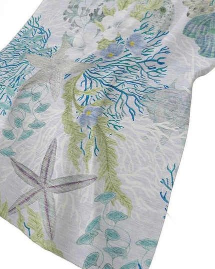 50" X 70" Aqua Ivory And Gray Floral Polyester Woven Plush Throw Blanket