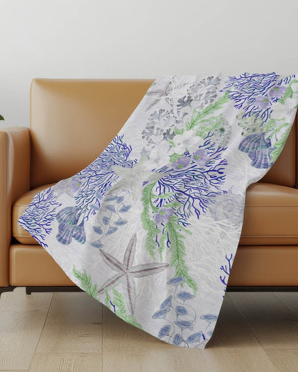 50" X 70" Blue Green And Gray Floral Polyester Woven Plush Throw Blanket