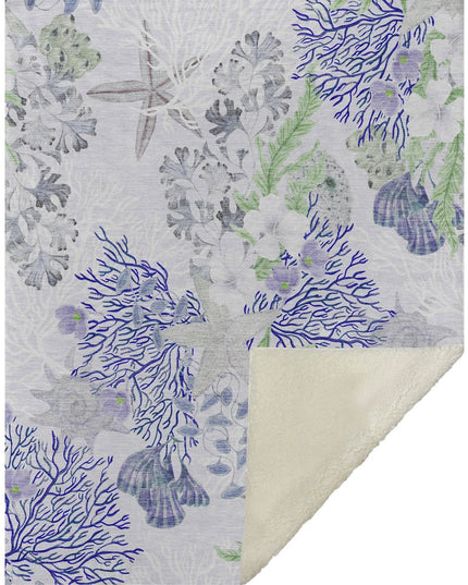 50" X 70" Blue Green And Gray Floral Polyester Woven Plush Throw Blanket