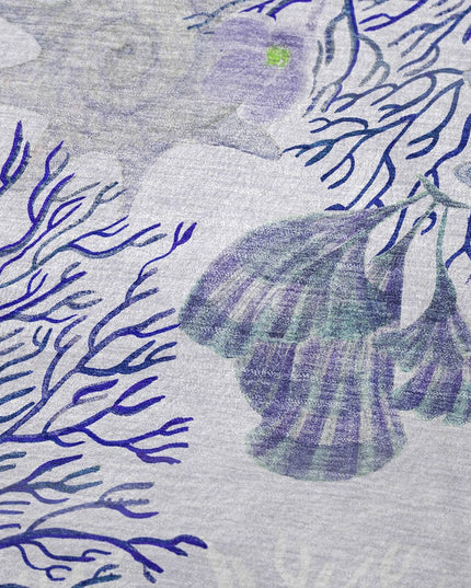 50" X 70" Blue Green And Gray Floral Polyester Woven Plush Throw Blanket