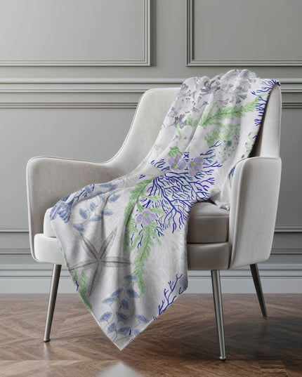 50" X 70" Blue Green And Gray Floral Polyester Woven Plush Throw Blanket