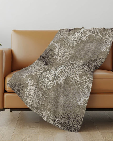 50" X 70" Latte Ivory And Beige Floral Polyester Woven Plush Throw Blanket