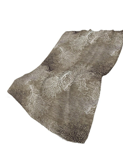 50" X 70" Latte Ivory And Beige Floral Polyester Woven Plush Throw Blanket