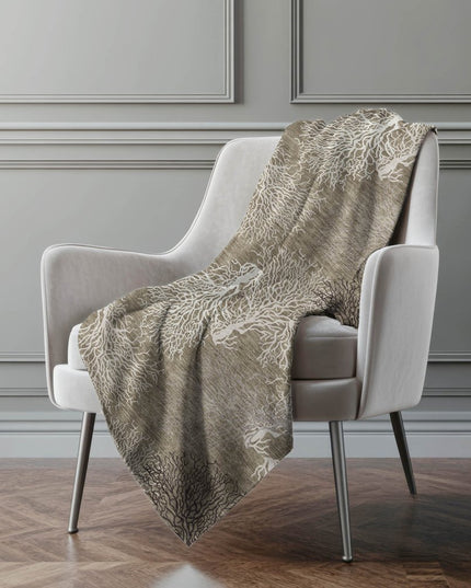 50" X 70" Latte Ivory And Beige Floral Polyester Woven Plush Throw Blanket