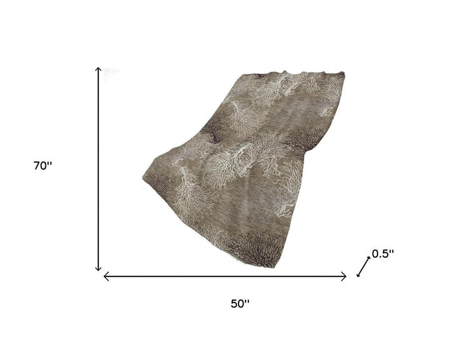 50" X 70" Latte Ivory And Beige Floral Polyester Woven Plush Throw Blanket