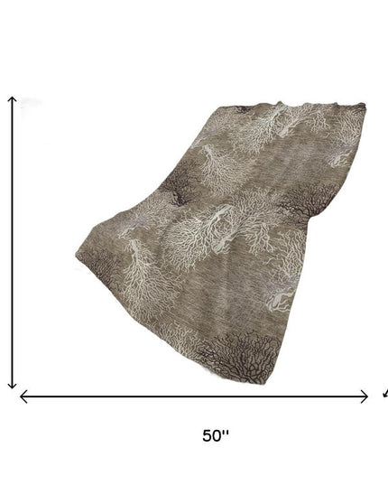 50" X 70" Latte Ivory And Beige Floral Polyester Woven Plush Throw Blanket