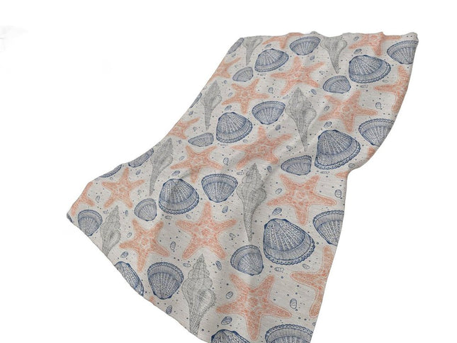 50" X 70" Peach Ivory And Blue Animal Print Polyester Woven Plush Throw Blanket