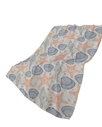 50" X 70" Peach Ivory And Blue Animal Print Polyester Woven Plush Throw Blanket