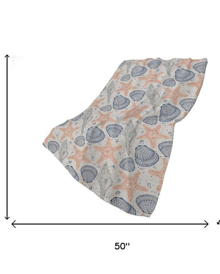 50" X 70" Peach Ivory And Blue Animal Print Polyester Woven Plush Throw Blanket