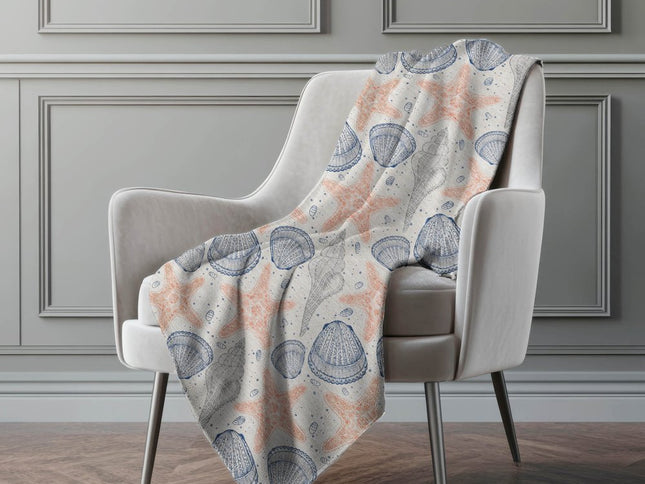 50" X 70" Peach Ivory And Blue Animal Print Polyester Woven Plush Throw Blanket