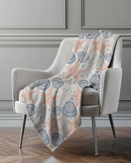 50" X 70" Peach Ivory And Blue Animal Print Polyester Woven Plush Throw Blanket