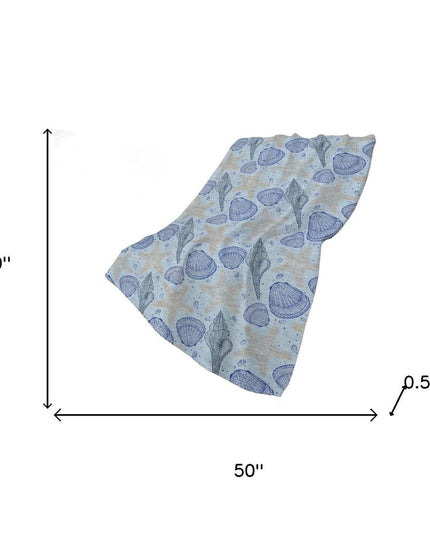 50" X 70" Blue Ivory And Beige Animal Print Polyester Woven Plush Throw Blanket