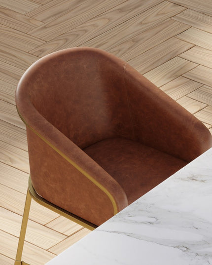 31" Brown and Gold Wood Fabric and Steel Low Back Bar Height Bar Chair