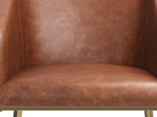 31" Brown and Gold Wood Fabric and Steel Low Back Bar Height Bar Chair