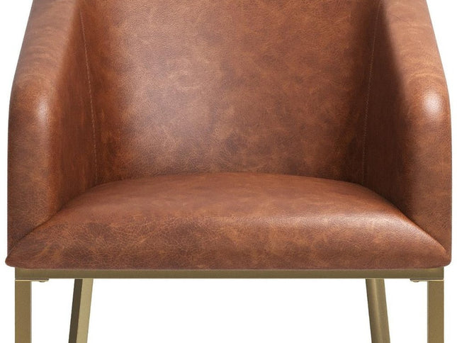 31" Brown and Gold Wood Fabric and Steel Low Back Bar Height Bar Chair