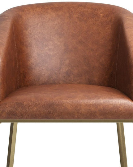 31" Brown and Gold Wood Fabric and Steel Low Back Bar Height Bar Chair