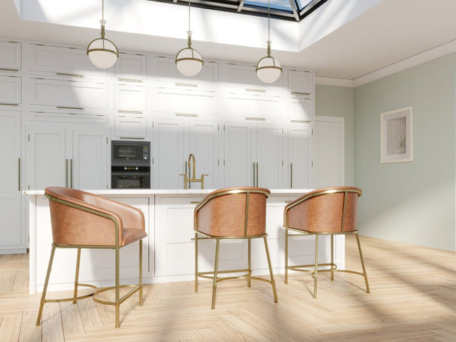 26" Brown and Gold Wood Fabric and Steel Low Back Counter Height Bar Chair