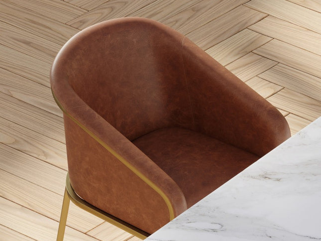 26" Brown and Gold Wood Fabric and Steel Low Back Counter Height Bar Chair