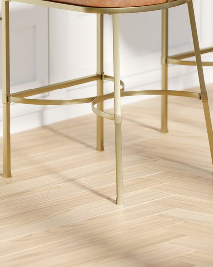 26" Brown and Gold Wood Fabric and Steel Low Back Counter Height Bar Chair