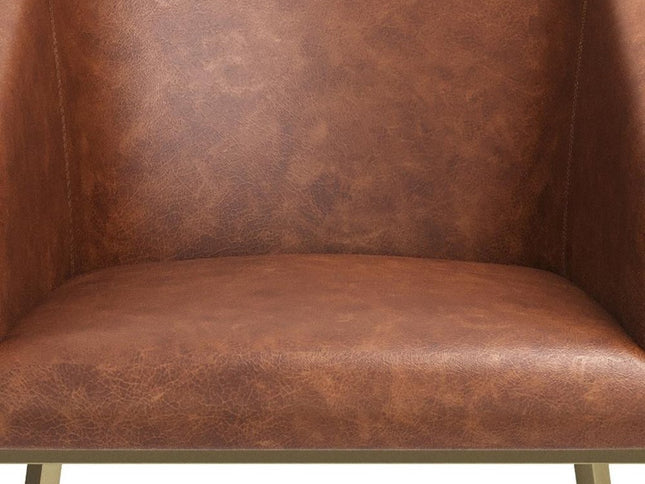 26" Brown and Gold Wood Fabric and Steel Low Back Counter Height Bar Chair