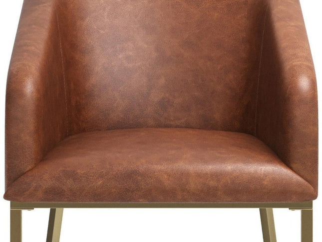 26" Brown and Gold Wood Fabric and Steel Low Back Counter Height Bar Chair