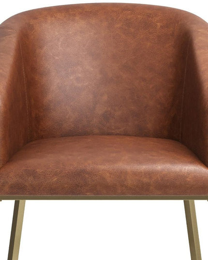 26" Brown and Gold Wood Fabric and Steel Low Back Counter Height Bar Chair