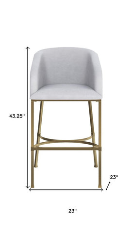 31" White and Gold Wood Fabric and Steel Low Back Bar Height Bar Chair