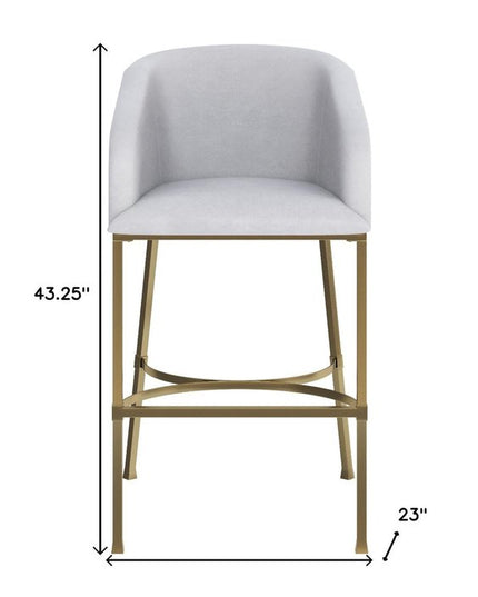 31" White and Gold Wood Fabric and Steel Low Back Bar Height Bar Chair