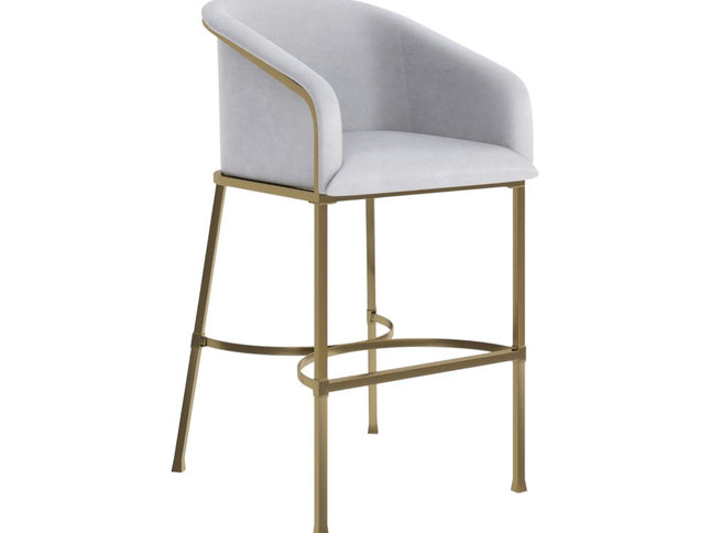 31" White and Gold Wood Fabric and Steel Low Back Bar Height Bar Chair