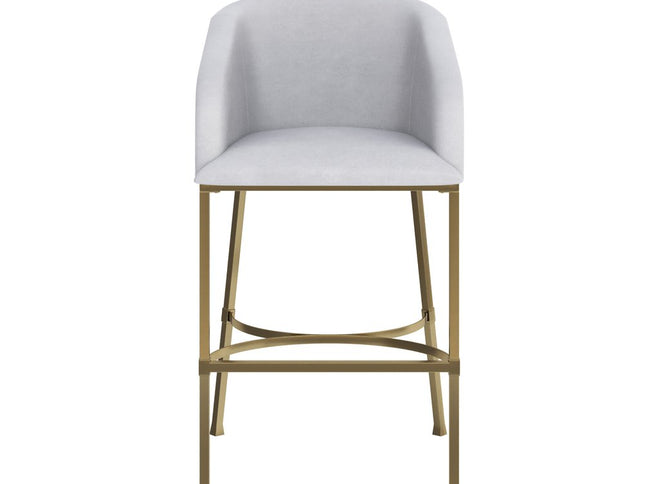 31" White and Gold Wood Fabric and Steel Low Back Bar Height Bar Chair